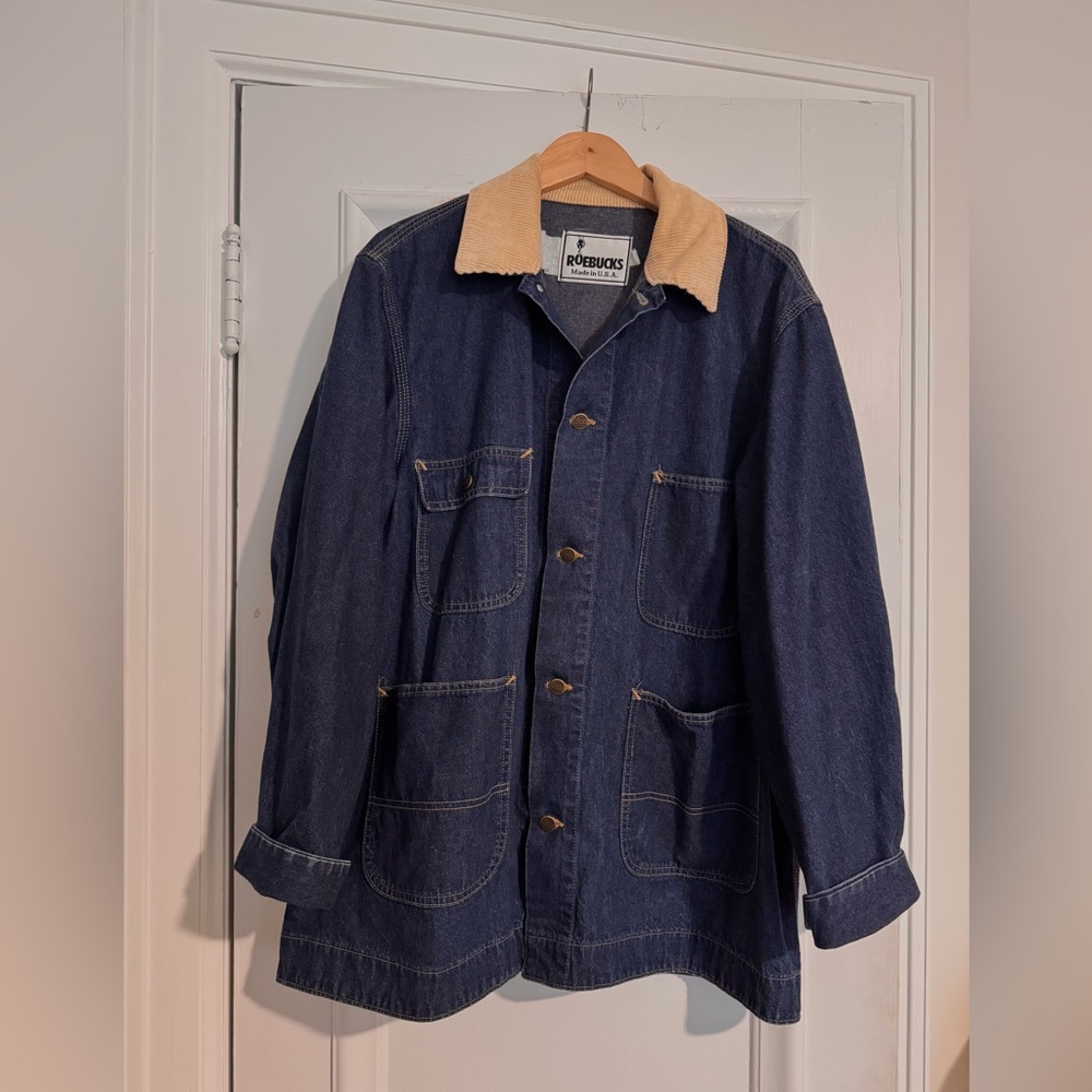 Vintage Roebucks Denim Barn Jacket with Tan Corduroy Collar